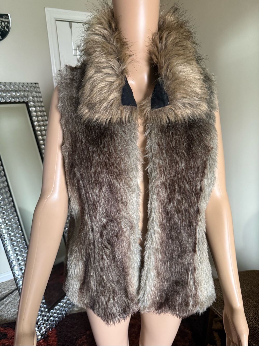 IMAN Brown Faux Fur Vest with Plush Collar